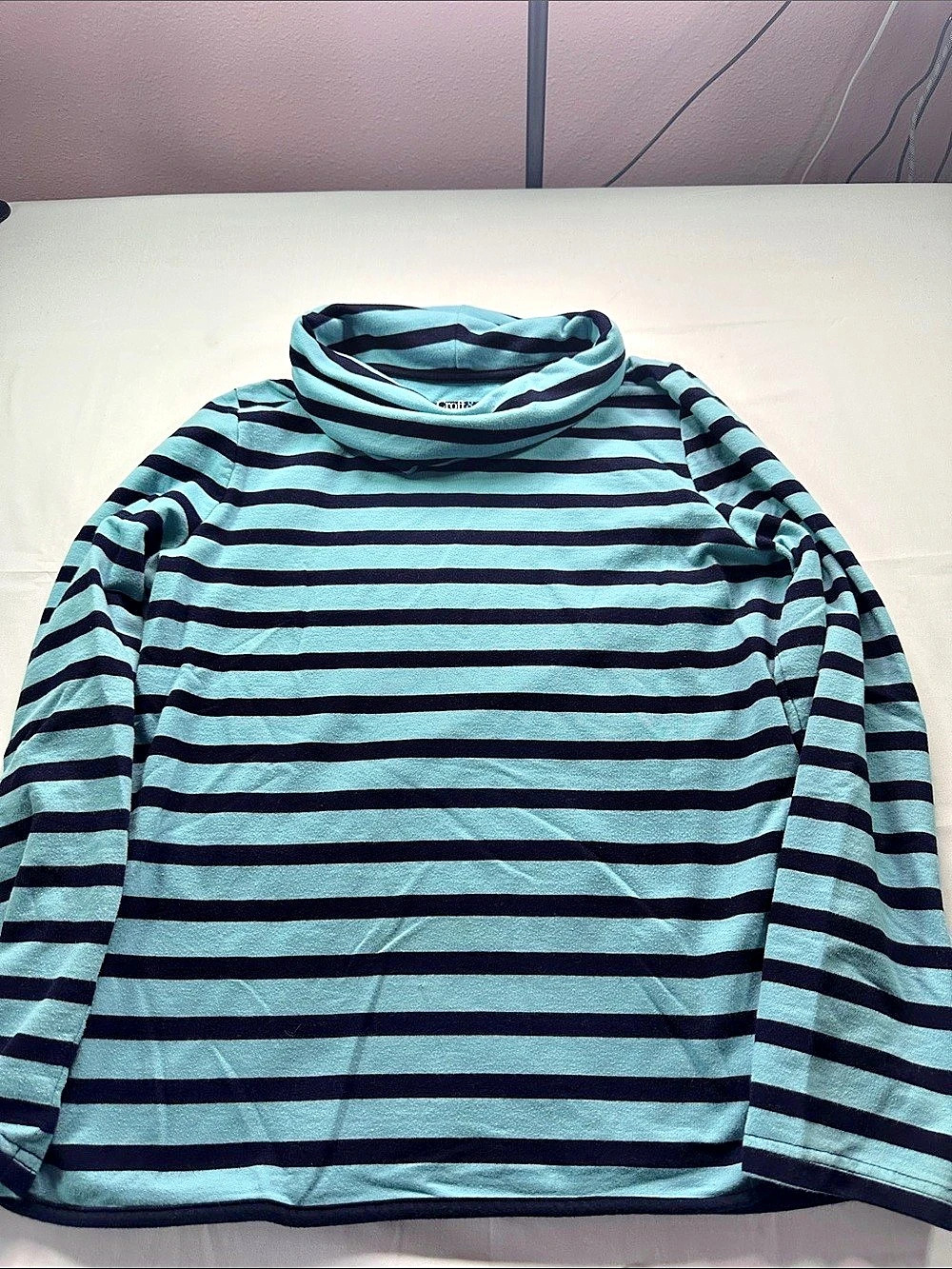 Croft & Barrow Striped Cowl Neck Top in Blue & Black Size Medium